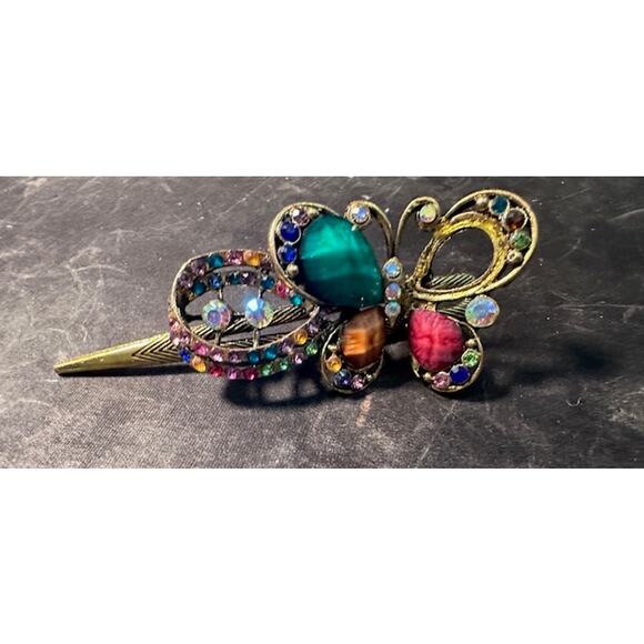 Multicolor open pink NWT Jeweled Butterfly Hair Clip / Barrette - Picture 2 of 2